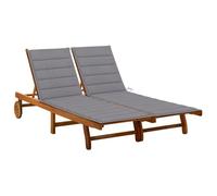 Chaise longue de jardin 2 places avec coussins Acacia solide