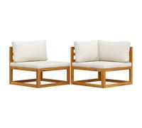 vidaXL Acacia Solide Ensemble de Canapés 2 pcs avec Coussins Salon de Jardin Mobilier de Patio Meubles de Terrasse Mobilier de Jardin Blanc Crème