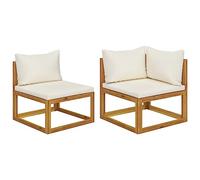 vidaXL Acacia Solide Ensemble de Canapés 2 pcs avec Coussins Salon de Jardin Mobilier de Patio Meubles de Terrasse Mobilier de Jardin Blanc Crème