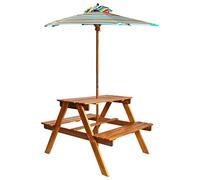 Salon de jardin pour enfant avec parasol - Naturel - 79 x 90 x 60 cm