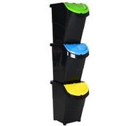 vidaXL Afvalbakken met deksels stapelbaar 3 st PP 120 L zwart364071 G