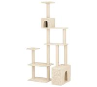 vidaXL Arbre à chat avec colonnes en sisal Crème 177,5 cm Arbre à chat moderne à plusieurs étages pour animaux de compagnie Unité d'activité pour chats, aire de jeux intérieur, structure à griffer