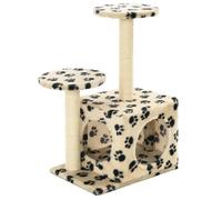 Arbre à Chat avec Griffoir en Sisal 60 cm Beige Motif de Pattes Jouet