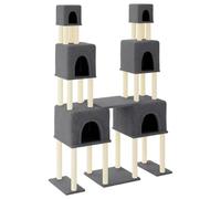 vidaXL Arbre à Chat avec Griffoirs en Sisal, Tour à Chat avec Plate-Forme, Centre d'Activités pour Chaton, Arbre à Grimper Maison Intérieur, Gris Foncé 199 cm