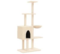 vidaXL Arbre à Chat avec Griffoirs en Sisal, Tour de Jeux pour Chat avec Poteaux à Griffer, Centre d’Activité pour Chat, Crème 145 cm