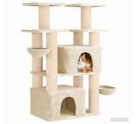 vidaXL Arbre à Chat avec poteaux à griffer en sisal 2 pc Crème 147 cm, Amusez Votre Chat avec cet Arbre à Plusieurs Niveaux, Espace de Jeu, mobilier félin, Centre d'activité