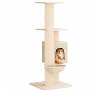 vidaXL Arbre à Chat avec poteaux à griffer en sisal Crème 137 cm, Structure Grimpante pour Chats, Arbre à Chats Multi-Niveaux, Terrain de Jeu pour Animaux, Fun