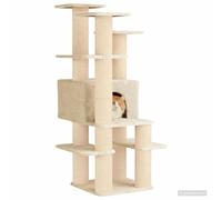 vidaXL Arbre à Chat avec poteaux à griffer en sisal Crème 161 cm, Arbre à Chat d'intérieur, Structure de Jeu Multi-Niveaux, Tour pour Grimper, griffoir et Amusement félin