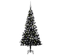 vidaXL Arbre de Noël artificiel avec LED et boules Noir 150 cm PVC