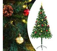 Arbre de Noël Artificiel Pré-éclairé avec Boules, Sapin de Noël avec LED, Décoration de Vacances, Ornement de Fête Intérieur Extérieur, Vert 180 cm