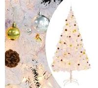 Arbre de Noël Artificiel Pré-éclairé avec Boules, Sapin de Noël avec LED, Décoration de Vacances, Ornement de Fête Intérieur Extérieur, Blanc 210 cm