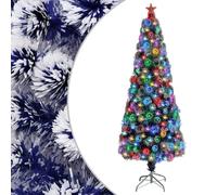 vidaXL Arbre de Noël artificiel pré-éclairé blanc/bleu fibre optique