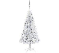 vidaXL Arbre de Noël Artificiel Pré-éclairé/Boules, Sapin de Noël avec LED, Décoration de Vacances, Ornement de Fête Intérieur Extérieur, Argenté 120 cm PET Argent G