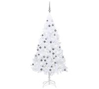 vidaXL Arbre de Noël artificiel pré-éclairé et boules blanc 150 cm PVC