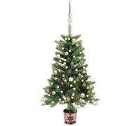 Arbre de Noël Artificiel Pré-éclairé et Boules, Sapin de Noël avec LED, Décoration de Vacances, Ornement de Fête Intérieur Extérieur, 90 cm Vert