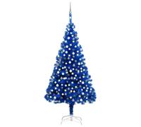 vidaXL Arbre de Noël Artificiel Pré-éclairé et Boules, Sapin de Noël avec LED, Décoration de Vacances, Ornement de Fête Intérieur Extérieur, Bleu 210 cm PVC