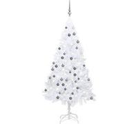 Arbre de Noël Artificiel Pré-éclairé et Boules, Sapin de Noël avec LED, Décoration de Vacances, Ornement de Fête Intérieur Extérieur, Blanc 150 cm