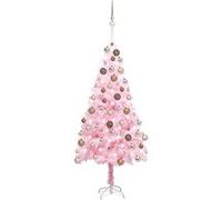 vidaXL Arbre de Noël Artificiel Pré-éclairé et Boules, Sapin de Noël avec LED, Décoration de Vacances, Ornement de Fête Intérieur Extérieur, Rose 180 cm PVC Rose G