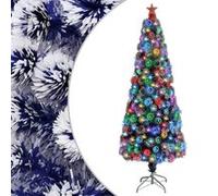Arbre de Noël Artificiel Pré-éclairé, Sapin de Noël avec LED, Décoration de Vacances, Ornement de Fête Intérieur Extérieur, Blanc/Bleu Fibre Optique