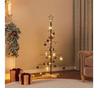 vidaXL Arbre de Noël en Métal avec Base en Bois, Sapin de Noël, Support d'arbre de Fête, Ornement de Noël Vacance Intérieur, Noir 120 cm