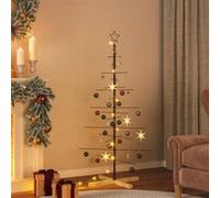 vidaXL Sapin de Noël métal noir avec base en bois et support intérieur/extérieur