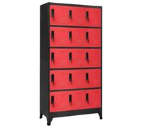 vidaXL Armoire à Casiers Classeur Meuble de Rangement d'Equipements de Sport Produits de Nettoyage Bureau Anthracite et Rouge 90x40x180 cm Acier