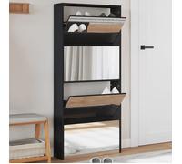Vidaxl Armoire À Chaussures Avec Miroir À 4 Niveaux Noir 63x17x134 Cm Noir