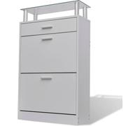 vidaXL Armoire à chaussures avec tiroir et étagère supérieure en verre Bois Blanc
