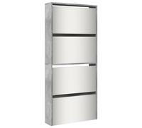 vidaXL Armoire à Chaussures et Miroir 4 Niveaux, Étagère à Chaussures avec Rangement, Meuble à Chaussures Salon, Moderne, Gris Béton