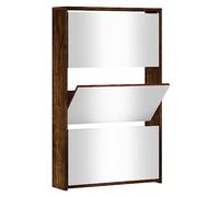 vidaXL Armoire à Chaussures Miroir 3 Niveaux Range-Chaussures Armoire de Rangement Meuble à Chaussures Entrée Couloir Chêne Fumé 63x17x102,5 cm