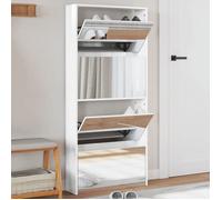 Vidaxl Armoire À Chaussures Miroir 4 Niveaux Blanc Brillant Blanc
