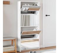 Vidaxl Armoire À Chaussures Miroir 4 Niveaux Blanc Brillant Blanc