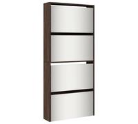 vidaXL Armoire à Chaussures Miroir 4 Niveaux, Étagère à Chaussures avec Rangement, Meuble à Chaussures Salon, Moderne, Chêne Marron