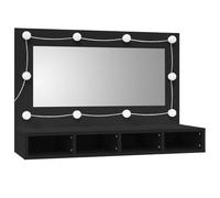 vidaXL Armoire à miroir 90x31,5x62 cm avec LED 4 étagères Noir Design contemporain