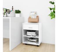 vidaXL Armoire à roulettes, Meuble de Rangement, Organisateur de Bureau Salle de Séjour Salon Maison Intérieur, Blanc Brillant Bois d'Ingénierie