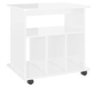 vidaXL Armoire à roulettes, Meuble de Rangement, Organisateur de Bureau Salle de Séjour Salon Maison Intérieur, Blanc Brillant Bois d'Ingénierie