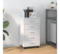 Vidaxl Armoire À Tiroirs Avec Roulettes Blanc Brillant Bois Ingénierie Blanc
