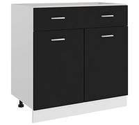 vidaXL Armoire de Plancher Placard Armoire de Rangement Meuble de Cuisine avec 1 Tiroir et 2 Etagères Intérieur Noir 80x46x81,5 cm Aggloméré