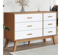 Vidaxl Armoire À Tiroirs Olden Blanc Et Marron Bois De Pin Solide Multicolore