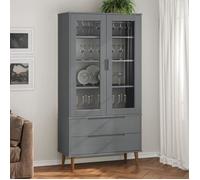vidaXL Armoire à vitrine MOLDE Gris 90x35x175 cm Bois de pin massif