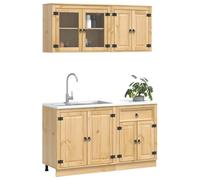 vidaXL Armoire avec étagère avec Porte Ski 4 pcs Brun Miel Pin Massif, Meuble Tendance, Buffet rectangulaire, Rangement Moderne, Table d'appoint en pin, Style Contemporain