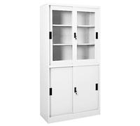 vidaXL Armoire de Bureau avec Porte Coulissante - Classeur à Dossiers pour Stockage de Fichiers - Blanc 90x40x180 cm Acier