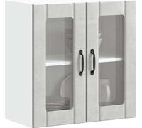 vidaXL Armoire de cuisine suspendue avec porte vitrée Lucca Gris béton Matériau dérivé du bois