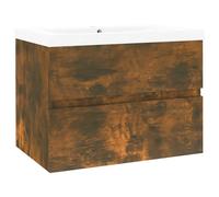 vidaXL Armoire de lavabo avec vasque encastrée Chêne fumé Matériau dérivé du bois