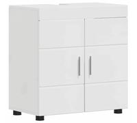 vidaXL Armoire de lavabo de Salle de Bain Tulum Blanc Brillant, Meuble de Salle de Bain Stylé, Cabinet Rectangulaire, Vasque Moderne, Pratique, Bois Durable, Organisateurs Spacieux