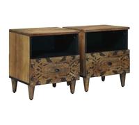 vidaXL Armoire de lit avec tiroir 2 pcs Marron 40 x 33 x 46 cm, Table de Nuit rectangulaire, en Bois de Mangue, Solution de Rangement, mobilier Rustique pour Petites Chambres