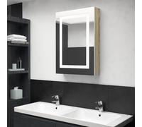 Vidaxl Armoire De Salle De Bain À Miroir Led Blanc Et Chêne 50x13x70cm