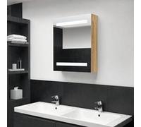 Armoire de Salle de Bain à Miroir LED Meuble de Rangement Miroir de Courtoisie Armoire Murale Armoire à Pharmacie Maison Chêne 50x14x60 cm