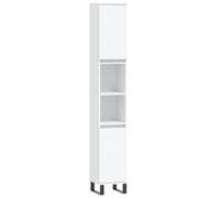 vidaXL Armoire colonne salle de bain – 4 compartiments, 2 étagères, pieds – Blanc bois d'ingénierie