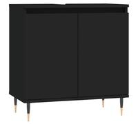 vidaXL Armoire de Salle de Bain, Colonne avec 2 Compartiments et Étagère, Meuble de Rangement avec Pieds Toilette, Moderne, Noir Bois d'Ingénierie
